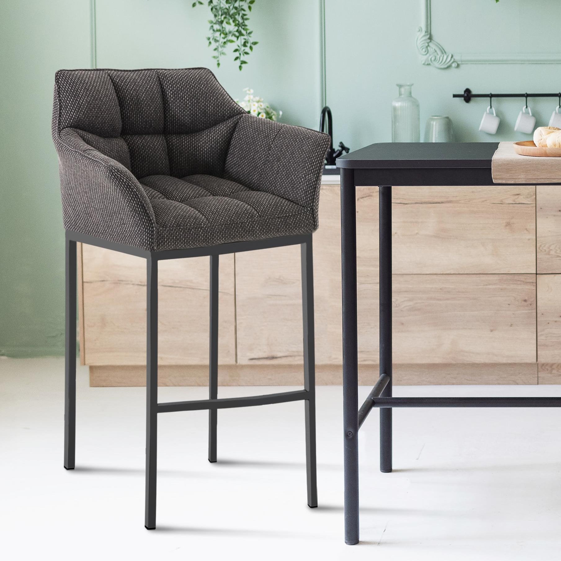 Barhocker Damaso B Stoff mit 4-Fuß Gestell - titangrau - InfinityMarket
