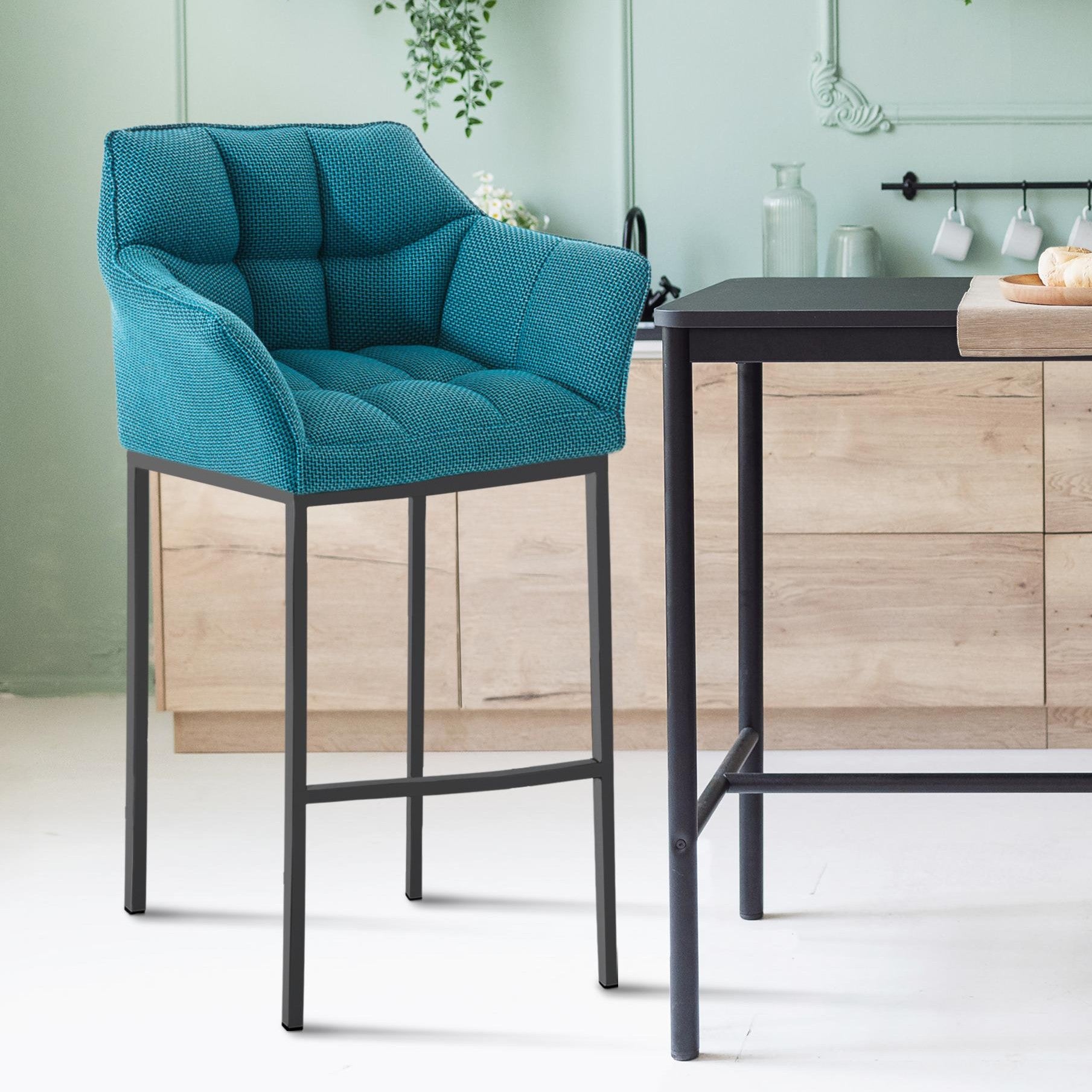 Barhocker Damaso B Stoff mit 4-Fuß Gestell - türkis - InfinityMarket