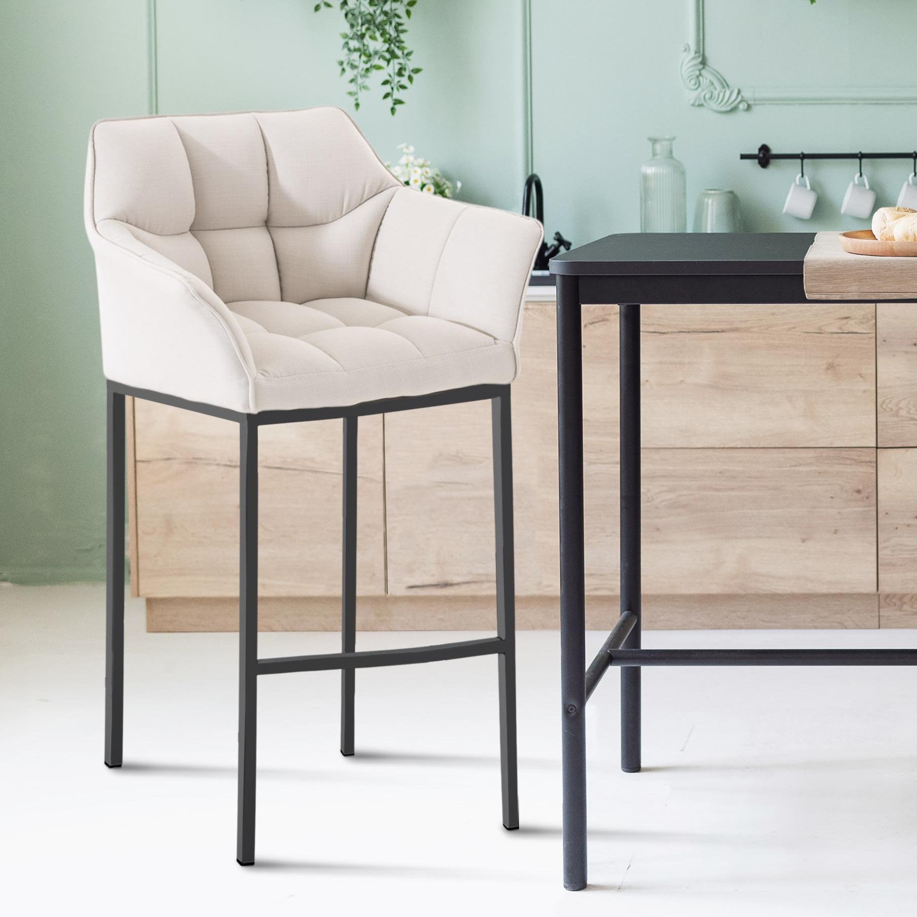 Barhocker Damaso B Stoff mit 4-Fuß Gestell - weiß - InfinityMarket