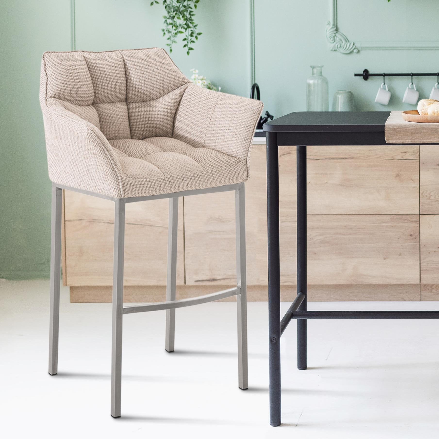 Barhocker Damaso E Stoff mit 4-Fuß Gestell - elfenbein - InfinityMarket
