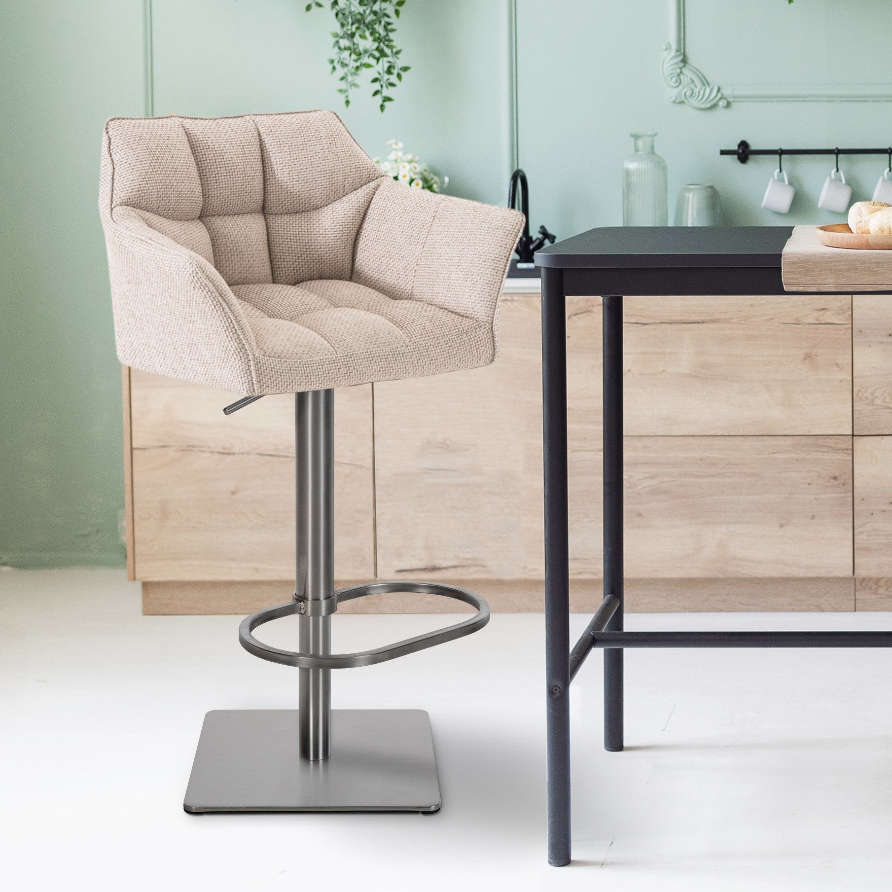Barhocker Damaso E Stoff - elfenbein - InfinityMarket