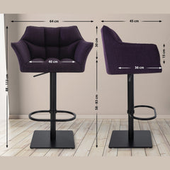 2er Set Barhocker Damaso Stoff schwarz - lila