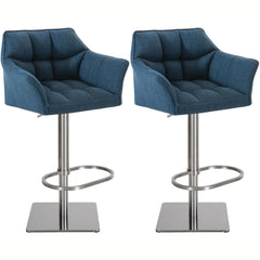 2er Set Barhocker Damaso Stoff edelstahl - blau