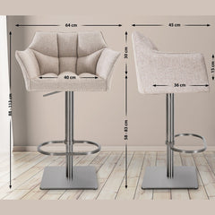 2er Set Barhocker Damaso Stoff edelstahl - elfenbein