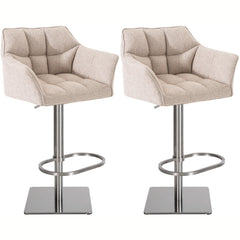 2er Set Barhocker Damaso Stoff edelstahl - elfenbein