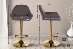 2er Set Barhocker Braga Gold Stoff - dunkelgrau