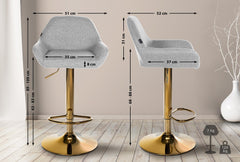 2er Set Barhocker Braga Gold Stoff - grau