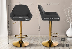 2er Set Barhocker Braga Gold Stoff - schwarz
