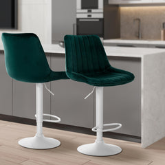 2er Set Barhocker Toni Samt wei� - gr�n