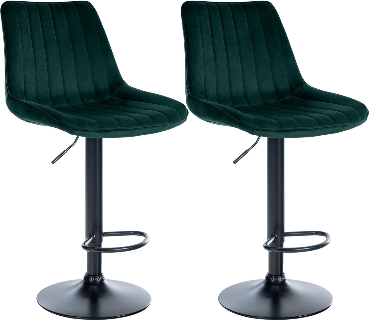 Set di 2 sgabelli da bar Toni in velluto nero e verde, design moderno e comfort ottimale per ogni ambiente.