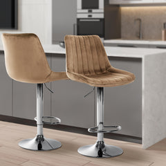 Barhocker Toni Samt chrom - braun