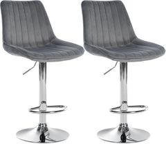 2er Set Barhocker Toni Samt chrom - dunkelgrau