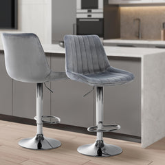 2er Set Barhocker Toni Samt chrom - dunkelgrau