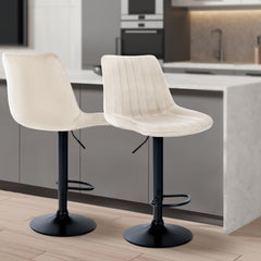 2er Set Barhocker Toni Samt schwarz - creme
