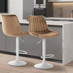 2er Set Barhocker Toni Samt wei� - braun