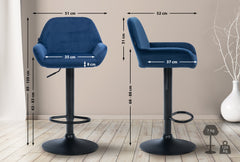 Barhocker Braga Samt schwarz - blau