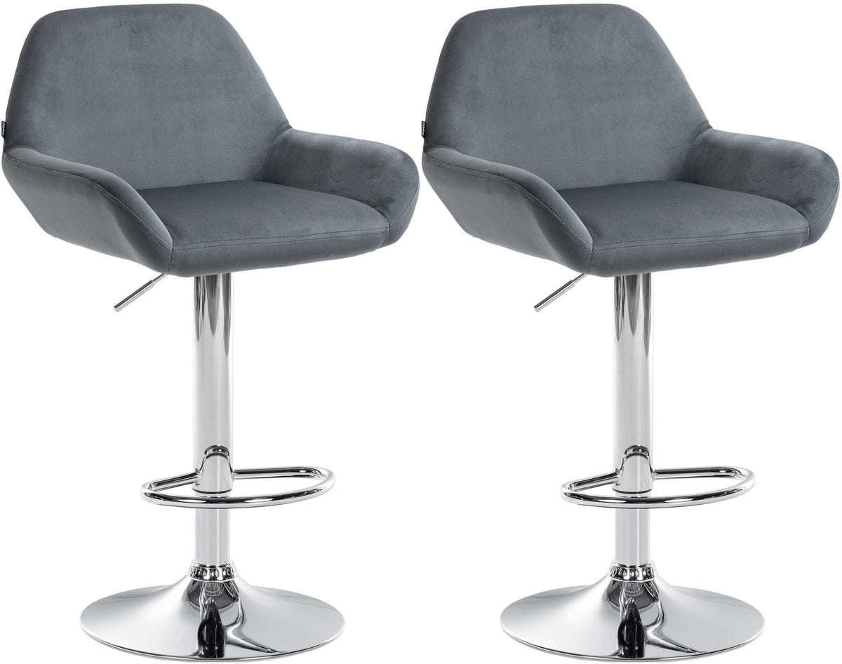 2er Set Barhocker Braga Samt chrom - dunkelgrau