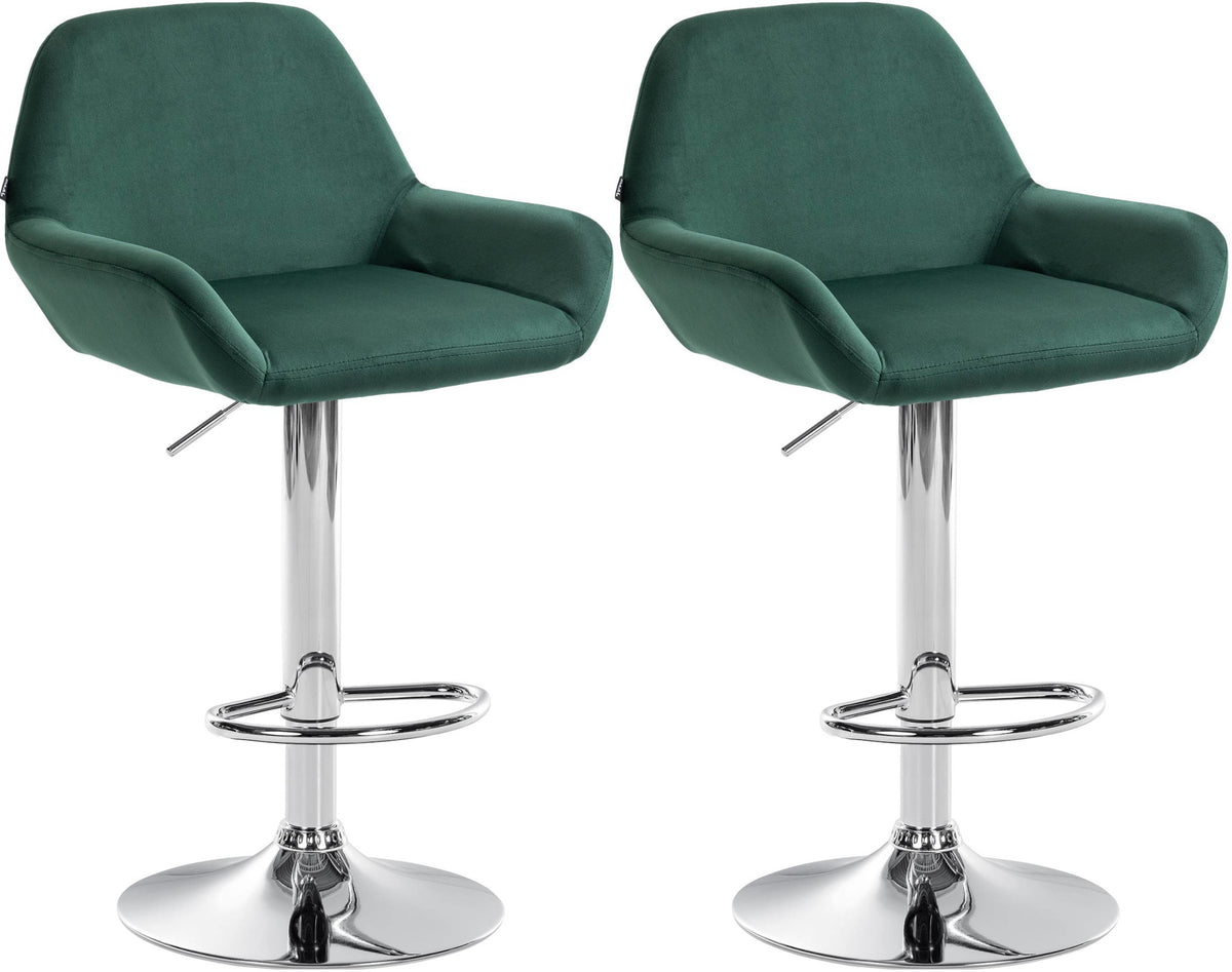 2er Set Barhocker Braga Samt chrom - dunkelgr�n