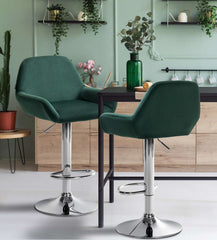 2er Set Barhocker Braga Samt chrom - dunkelgr�n