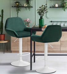 2er Set Barhocker Braga Samt wei� - dunkelgr�n