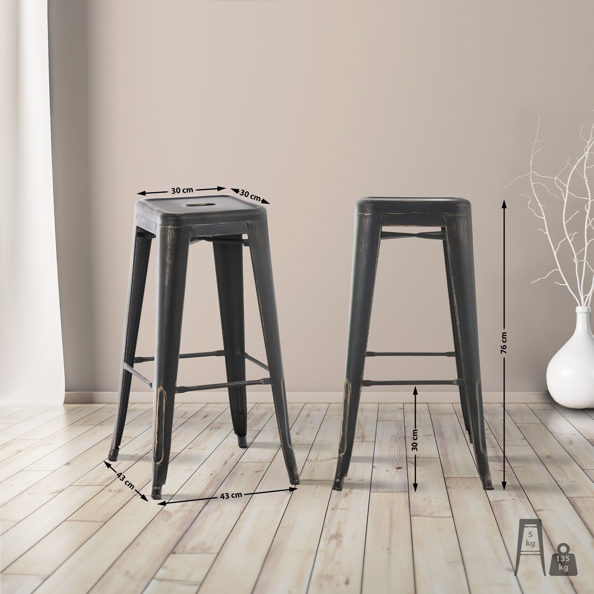 Barhocker Joshua antik - schwarz-gold - InfinityMarket