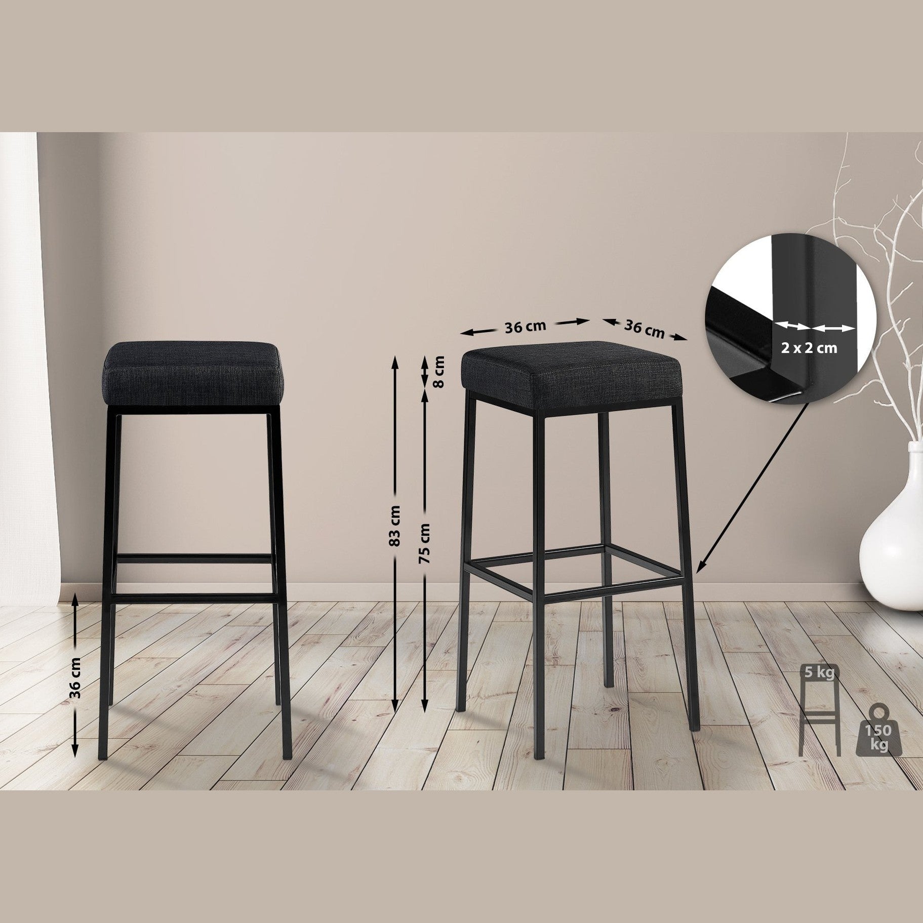 Barhocker Montreal B85 Stoff - dunkelgrau - InfinityMarket