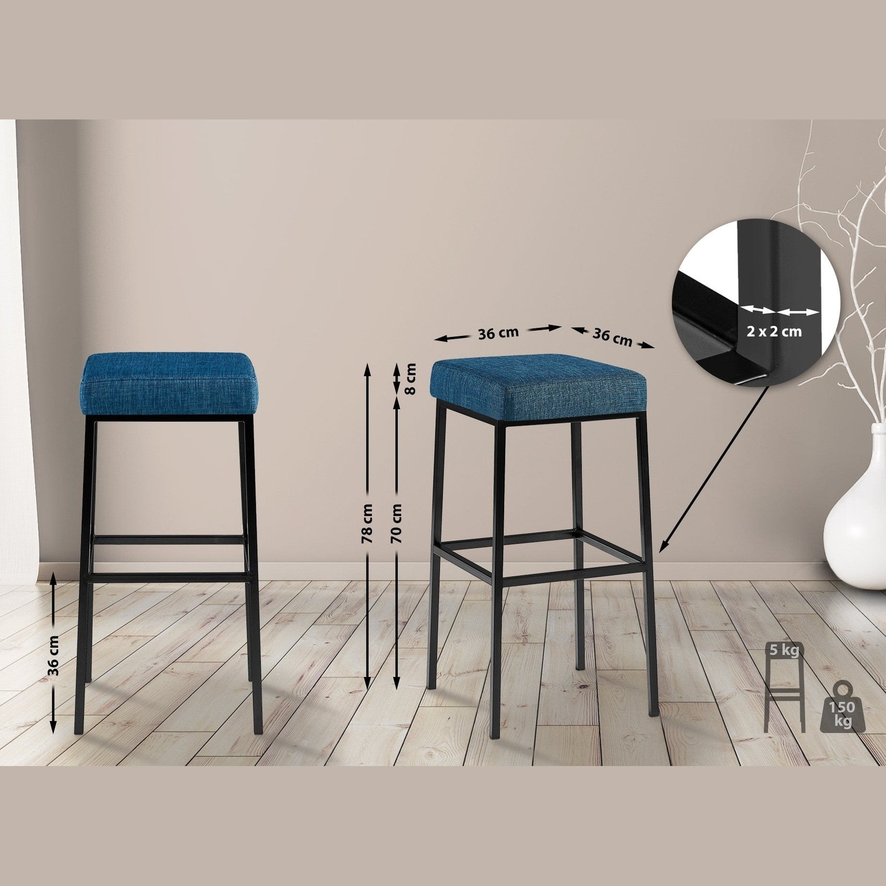 Barhocker Montreal B80 Stoff - blau - InfinityMarket