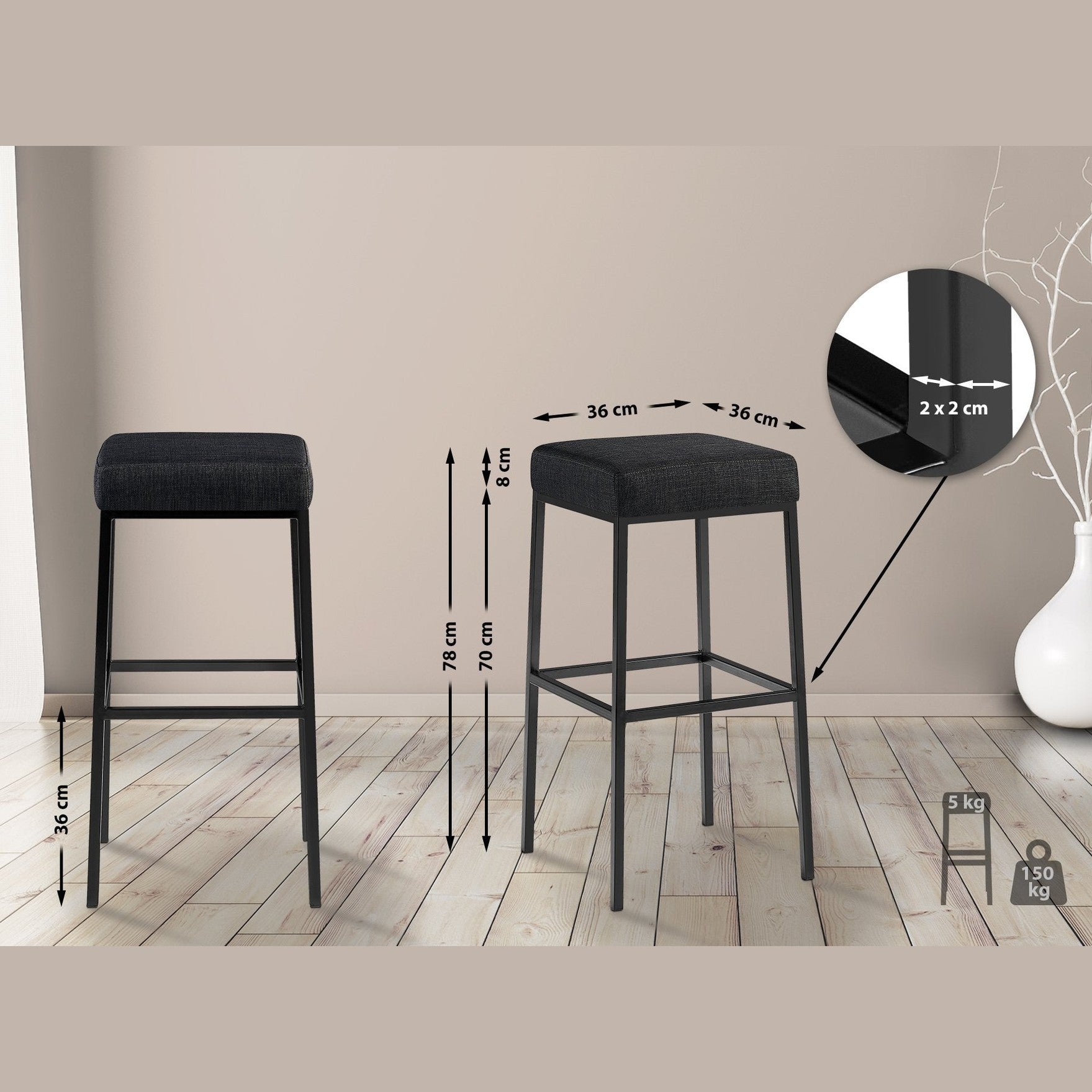 Barhocker Montreal B80 Stoff - dunkelgrau - InfinityMarket