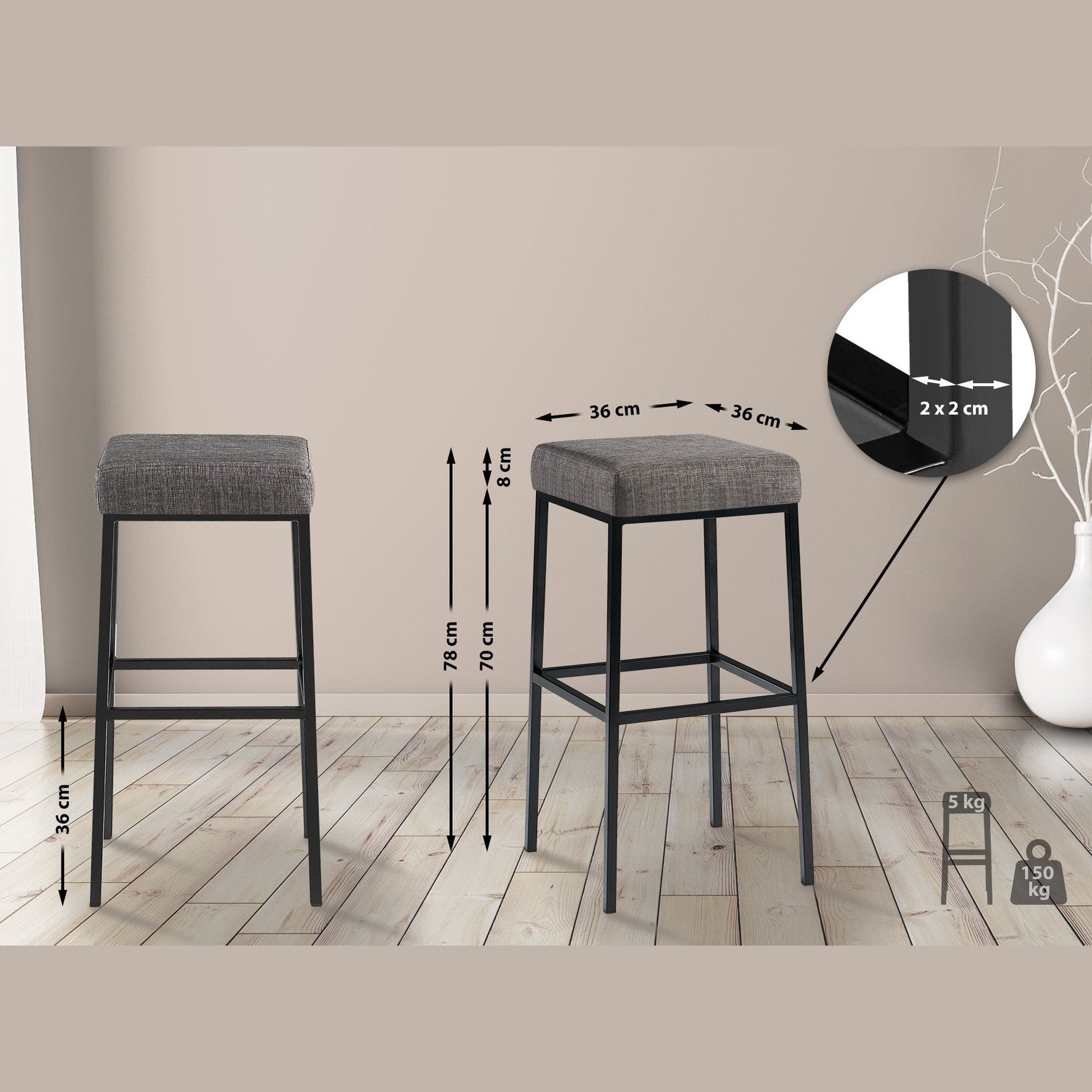 Barhocker Montreal B80 Stoff - grau - InfinityMarket