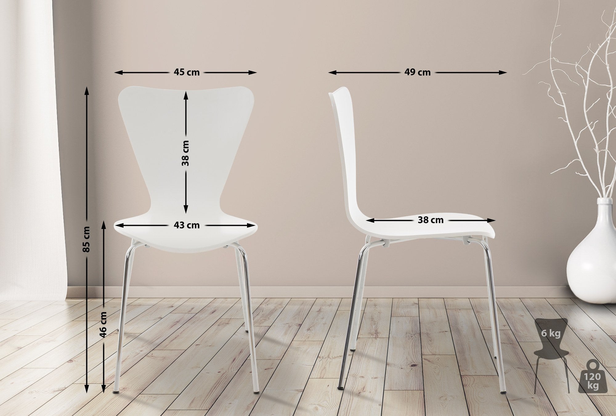 Set di due sedie visitatore Calisto bianche, perfette per sale d'attesa, fiere ed eventi grazie al loro design elegante.
