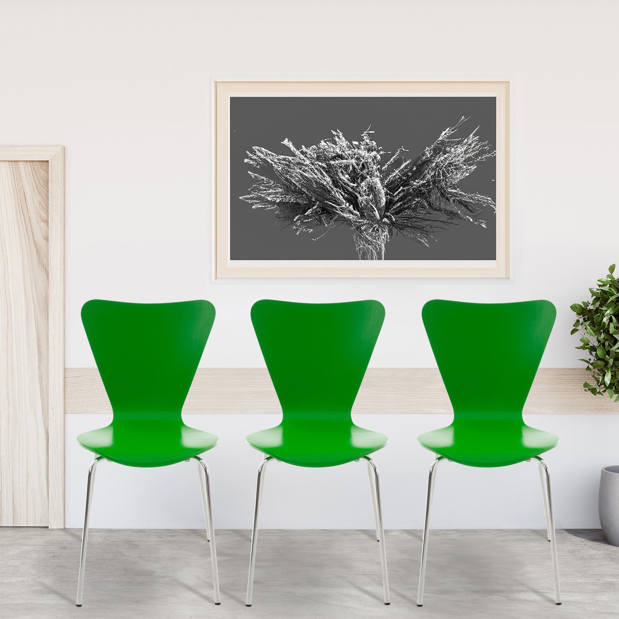 Set di due sedie visitatore Calisto verdi, perfette per sale d'aspetto e eventi, con design elegante e accogliente.