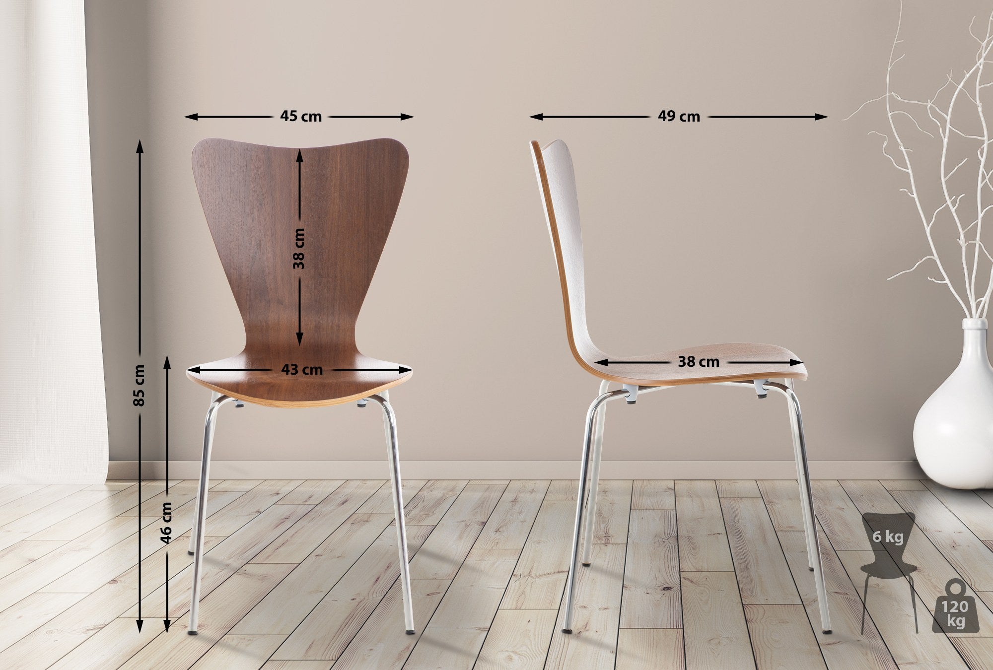 Set di due sedie visitatore Calisto in legno di noce, perfette per sale d'aspetto e eventi. Design elegante e funzionale.