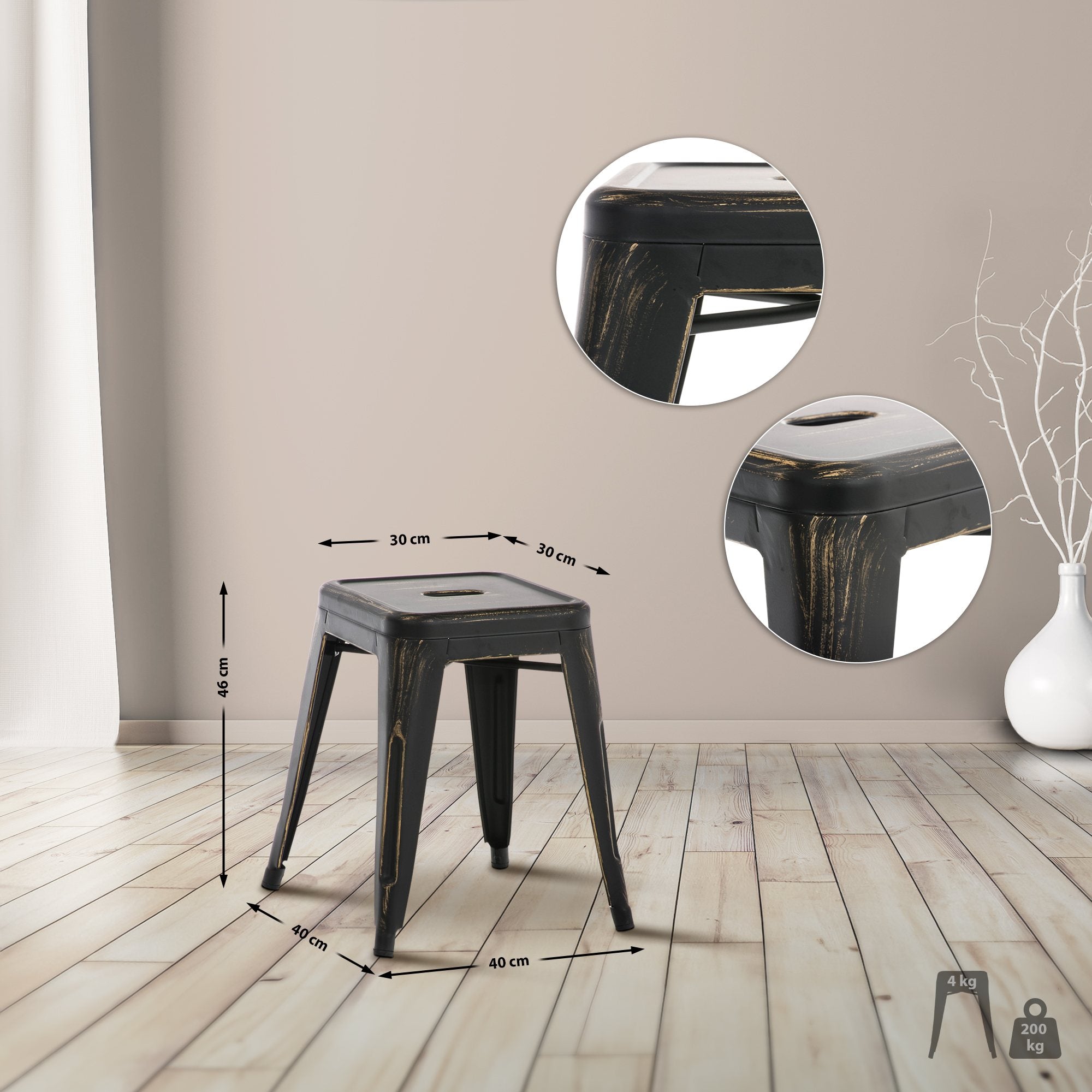 Hocker Armin antik - schwarz-gold - InfinityMarket