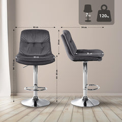Barhocker Laurel Samt chrom - dunkelgrau