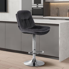 Barhocker Laurel Samt chrom - dunkelgrau