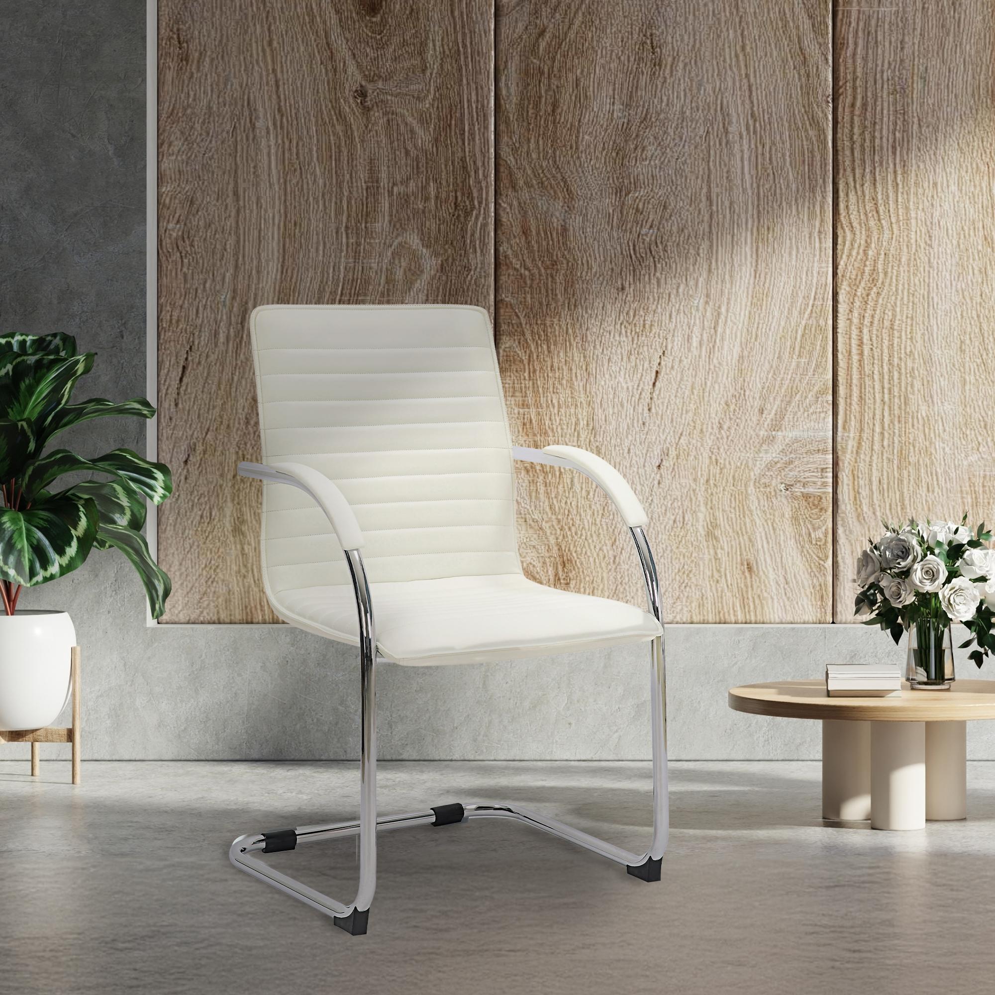 Set di 2 sedie visitatore Tira in pelle sintetica bianca, design robusto e confortevole per ufficio e sala attesa.