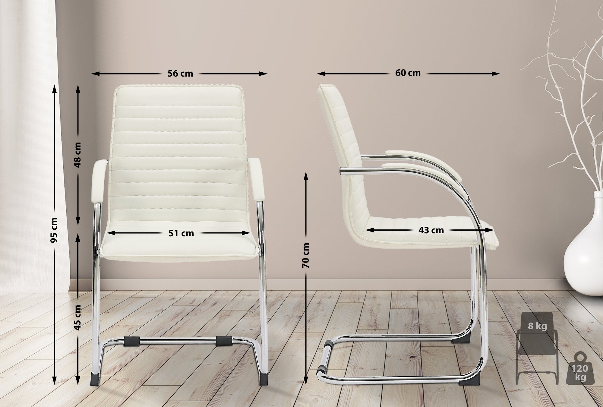 Set di 2 sedie visitatore Tira in pelle sintetica bianca, design robusto e confortevole per ufficio e sala attesa.