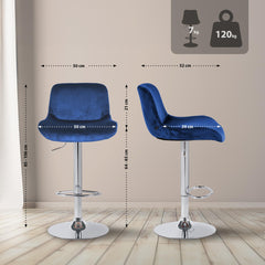 Barhocker Solon Chrom Samt - blau