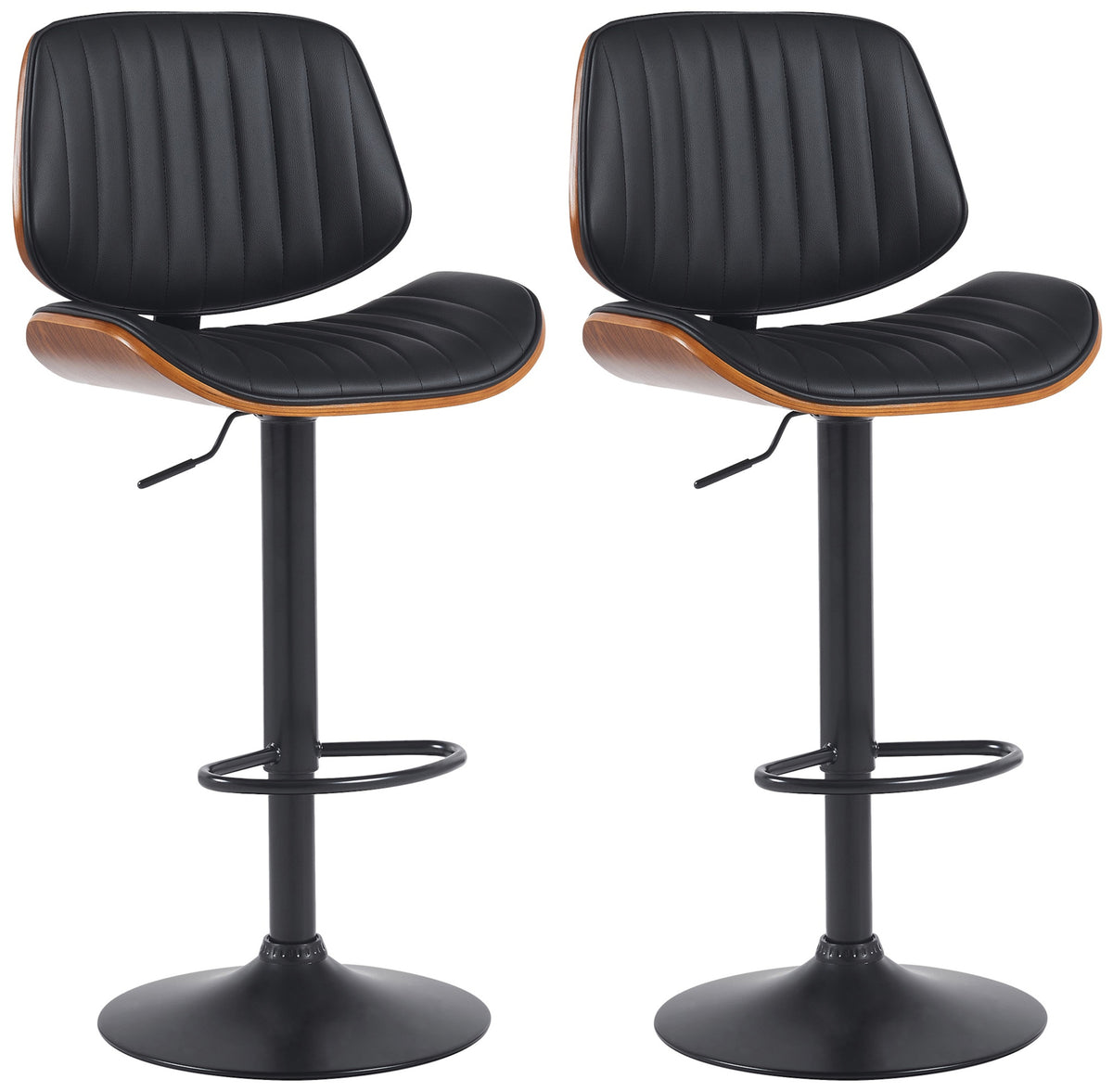 2er Set Barhocker Clawson Kunstleder schwarz - walnuss/schwarz