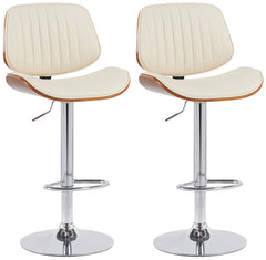 2er Set Barhocker Clawson Kunstleder chrom - walnuss/creme