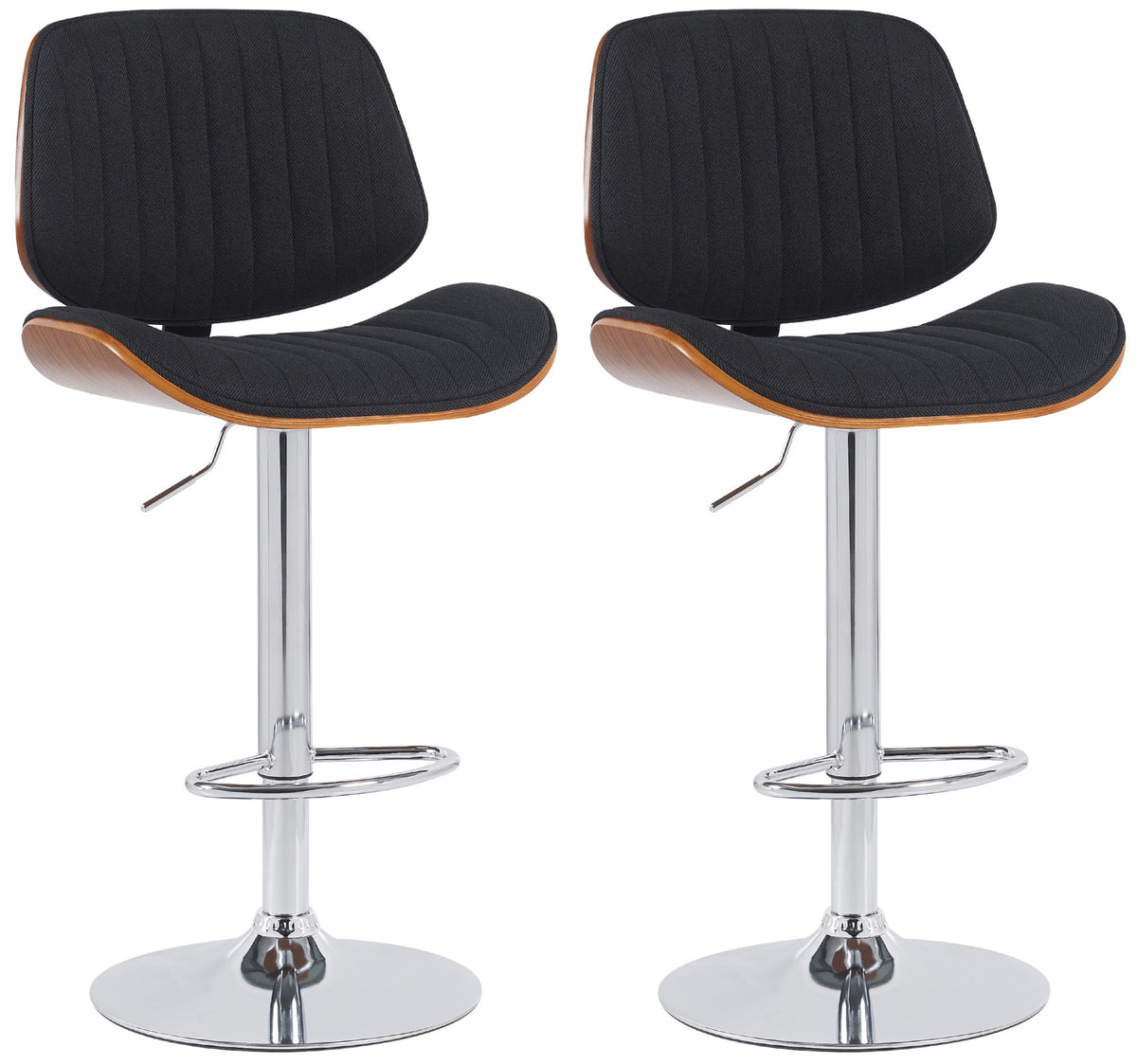 2er Set Barhocker Clawson Stoff chrom - walnuss/schwarz