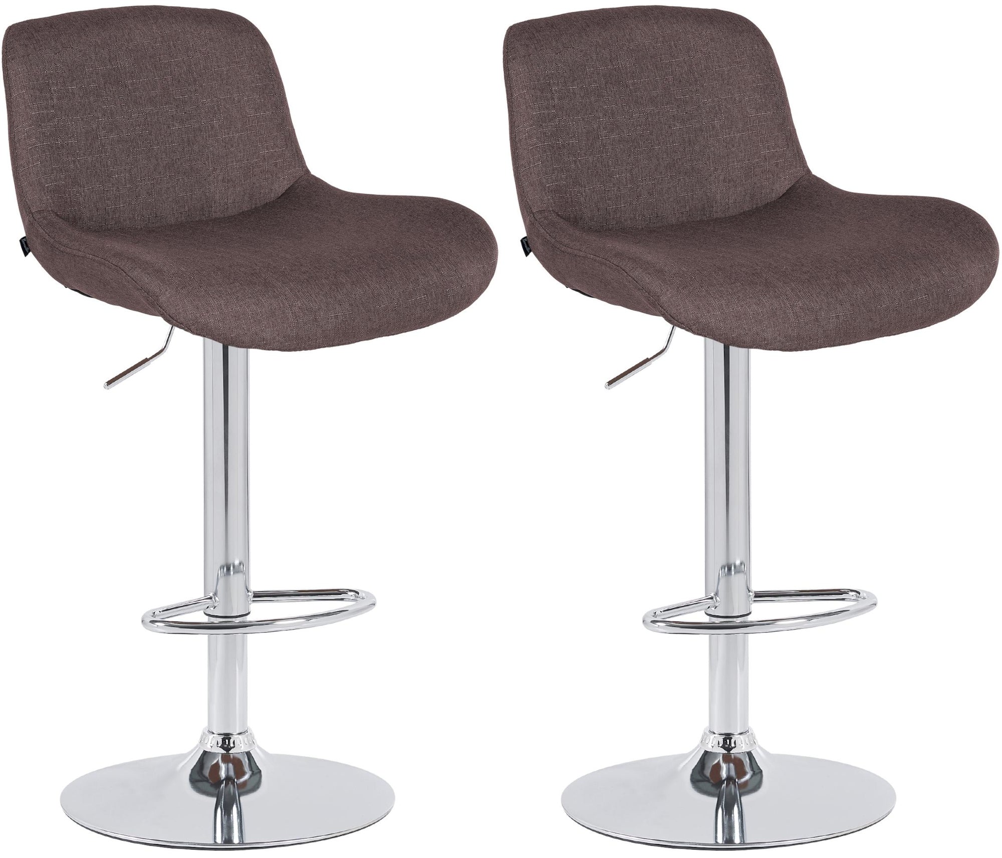Set di 2 sgabelli da bar Solon in cromato e tessuto marrone scuro, design moderno e comfort elevato.