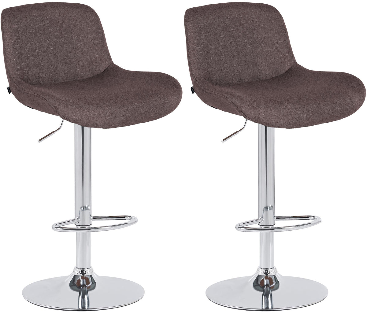 Set di 2 sgabelli da bar Solon in cromato e tessuto marrone scuro, design moderno e comfort elevato.
