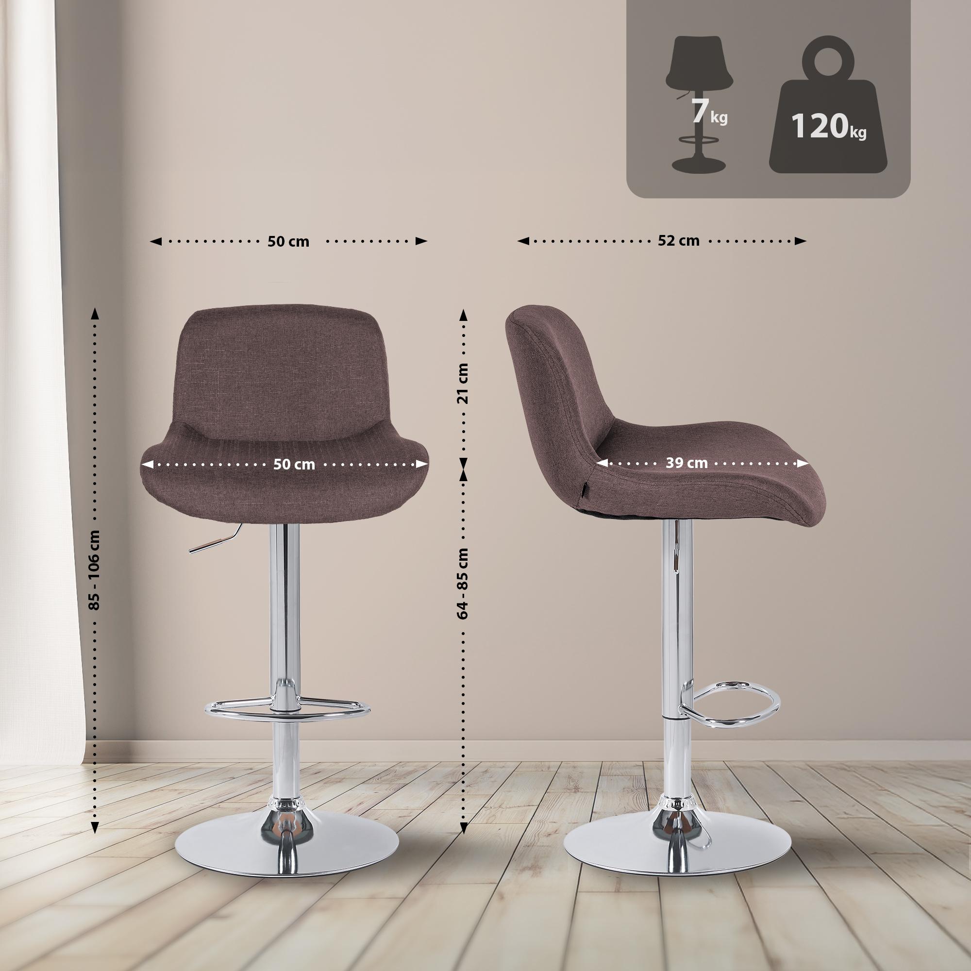 Set di 2 sgabelli da bar Solon in cromato e tessuto marrone scuro, design moderno e comfort elevato.