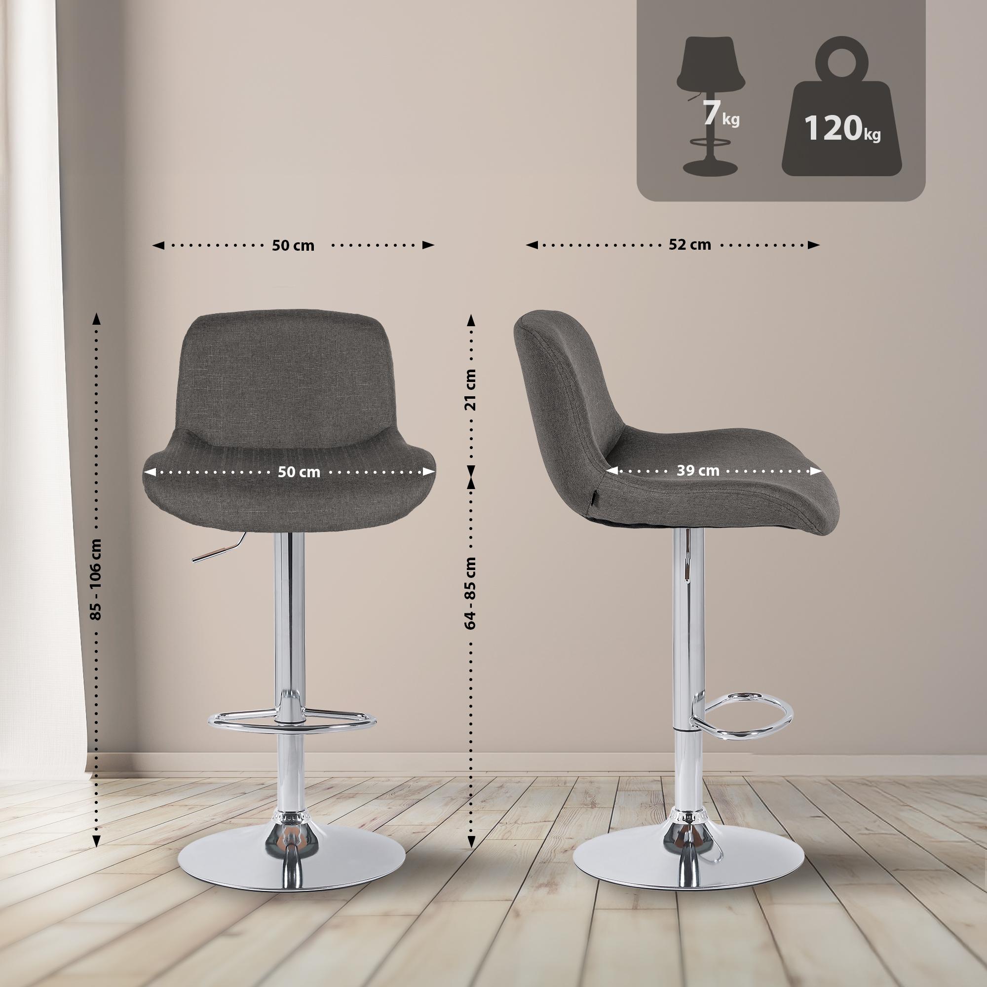 Set di 2 sgabelli da bar Solon in cromato e tessuto grigio scuro, design moderno e comfort elevato.