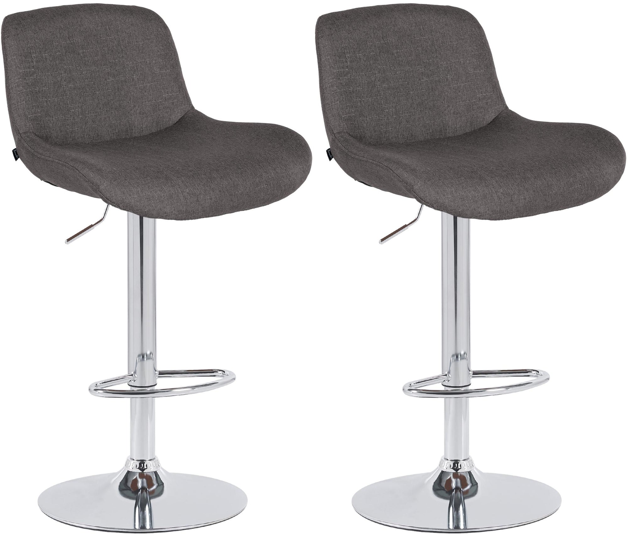 Set di 2 sgabelli da bar Solon in cromato e tessuto grigio scuro, design moderno e comfort elevato.