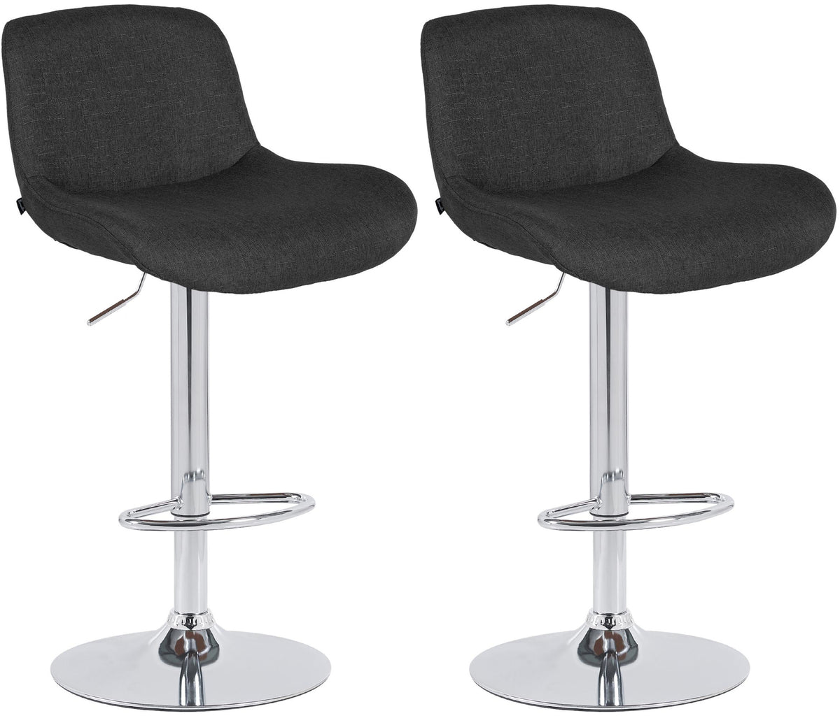 Set di 2 barhocker Solon in cromato con seduta imbottita nera, design moderno e comfort elevato.