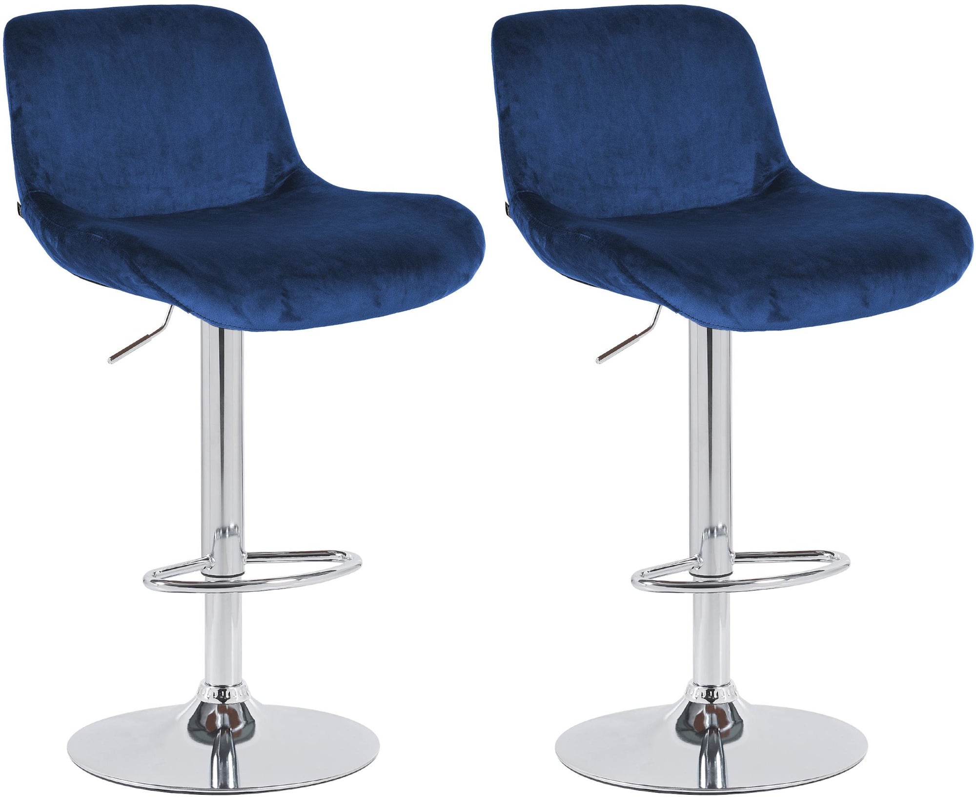 Set di 2 sgabelli da bar Solon in blu, design moderno con seduta in velluto e struttura in cromo, comfort elevato.