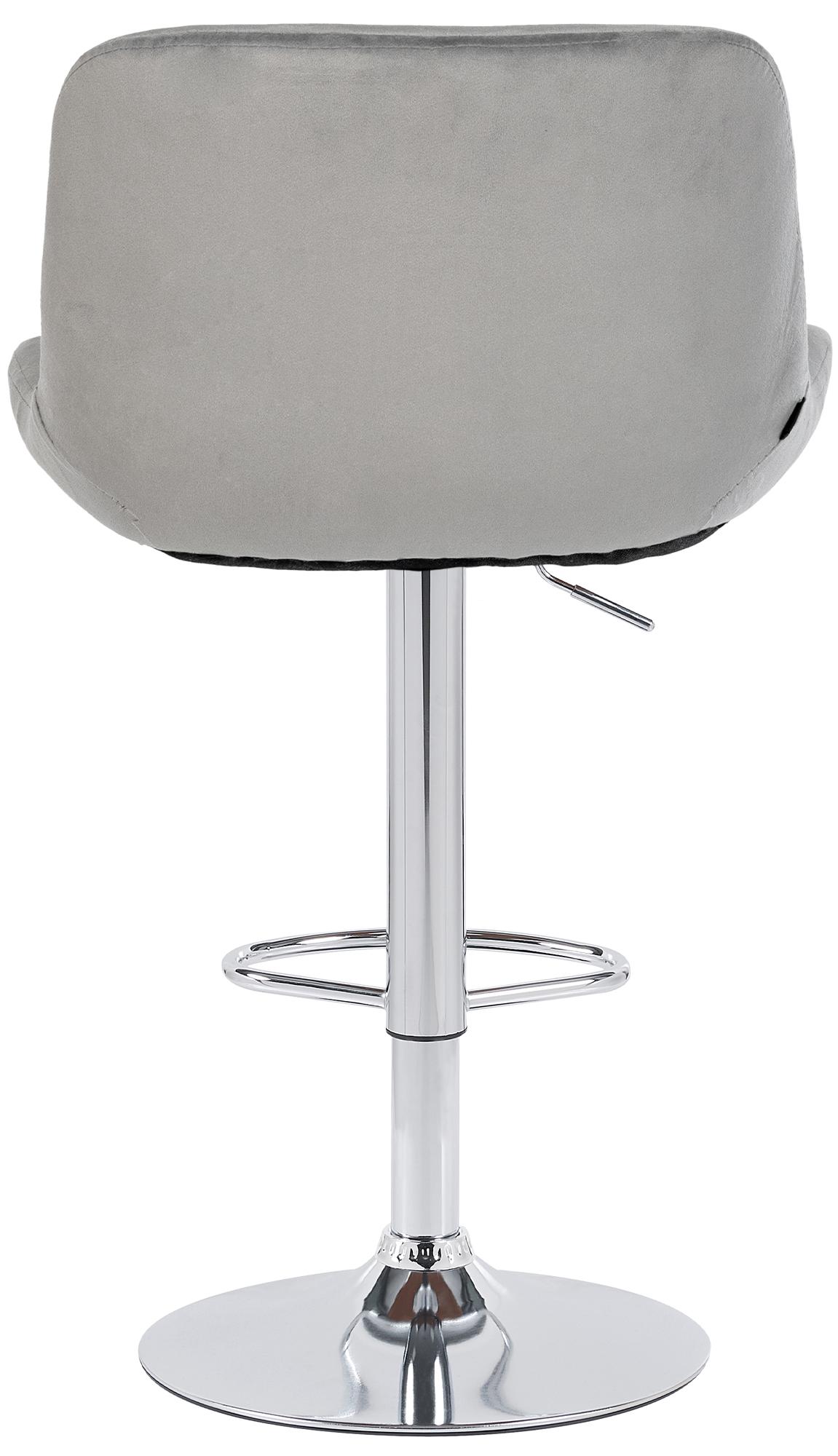 Set di 2 sgabelli da bar Solon in velluto grigio con struttura in finitura cromo, design moderno e comfort elevato.