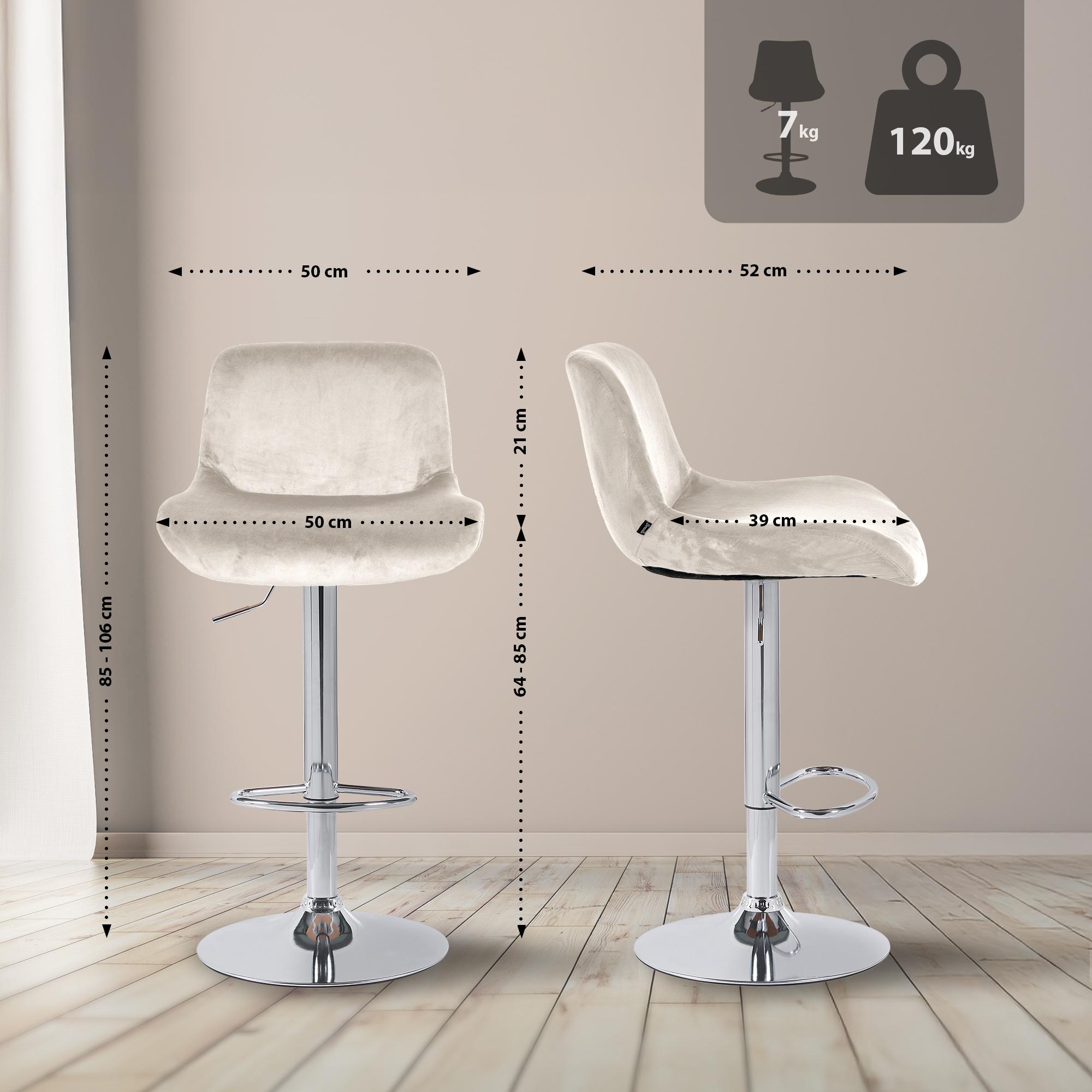 Set di 2 sgabelli da bar Solon in cromo e velluto crema, design moderno e comfort ottimale per ogni ambiente.